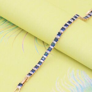"Rose Gold Tennis Bracelet with Blue & White CZ, Elegant Sparkle Look, XPBL0741
